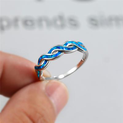Luxury Female Blue White Opal Ring Classic  Color Wedding Ring Trendy Hollow Infinity Thin Engagement Rings For Women