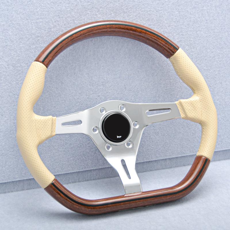 JDM Classic Vintage D Shape Steering Wheel Wooden Sports Steering Wheel for Universal