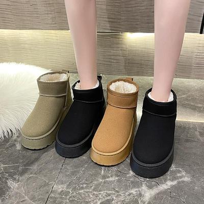 Large Thick Soled Snow Boots For Women Autumn And Winter Fur Integrated Short Tube High Sole Warm And Waterproof Cotton Shoes 36-42