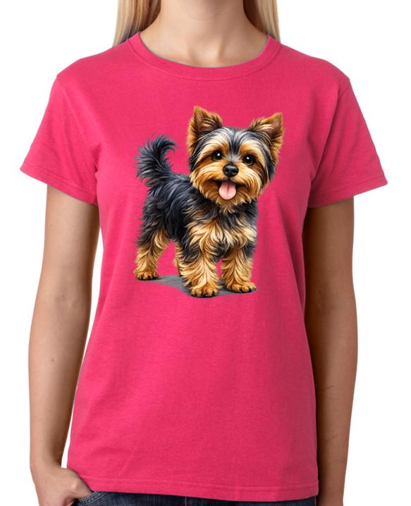 Cute Yorkshire Terrier Dog Illustration Ladies T-Shirt Pet Lover Tee XL