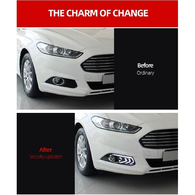2PCS For Ford Mondeo Fusion 2013 2014 2015 2016 Car DRL LED Daytime Running Light With Turn Yellow Signal Fog Lamp Cover