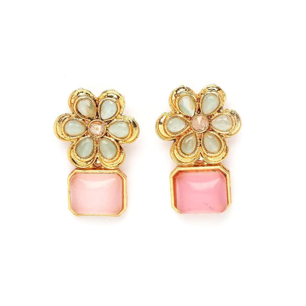 Vergoldetes Halsband-Set mit mehrfarbigem AD-Stein und Ohrringen | Schmuckset für Damen