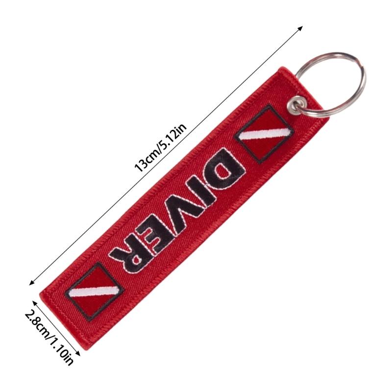 Stylish Polyester Diving Sign Keychain Waterproof Embroidered Dive Flag Key Ring Handmade Beach Vacation Accessory