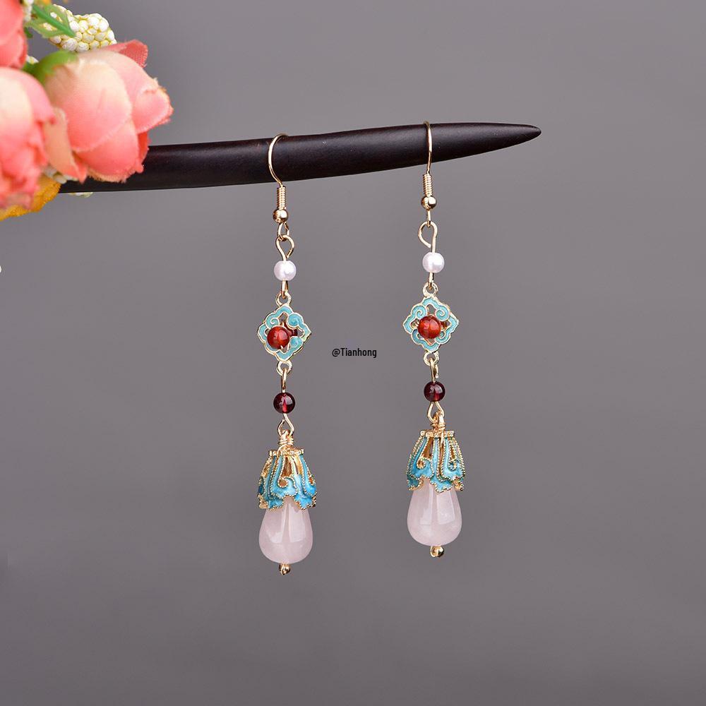 Jingtai Blue Chinese Court Earrings: Elegant Hanfu and Cheongsam Accessories