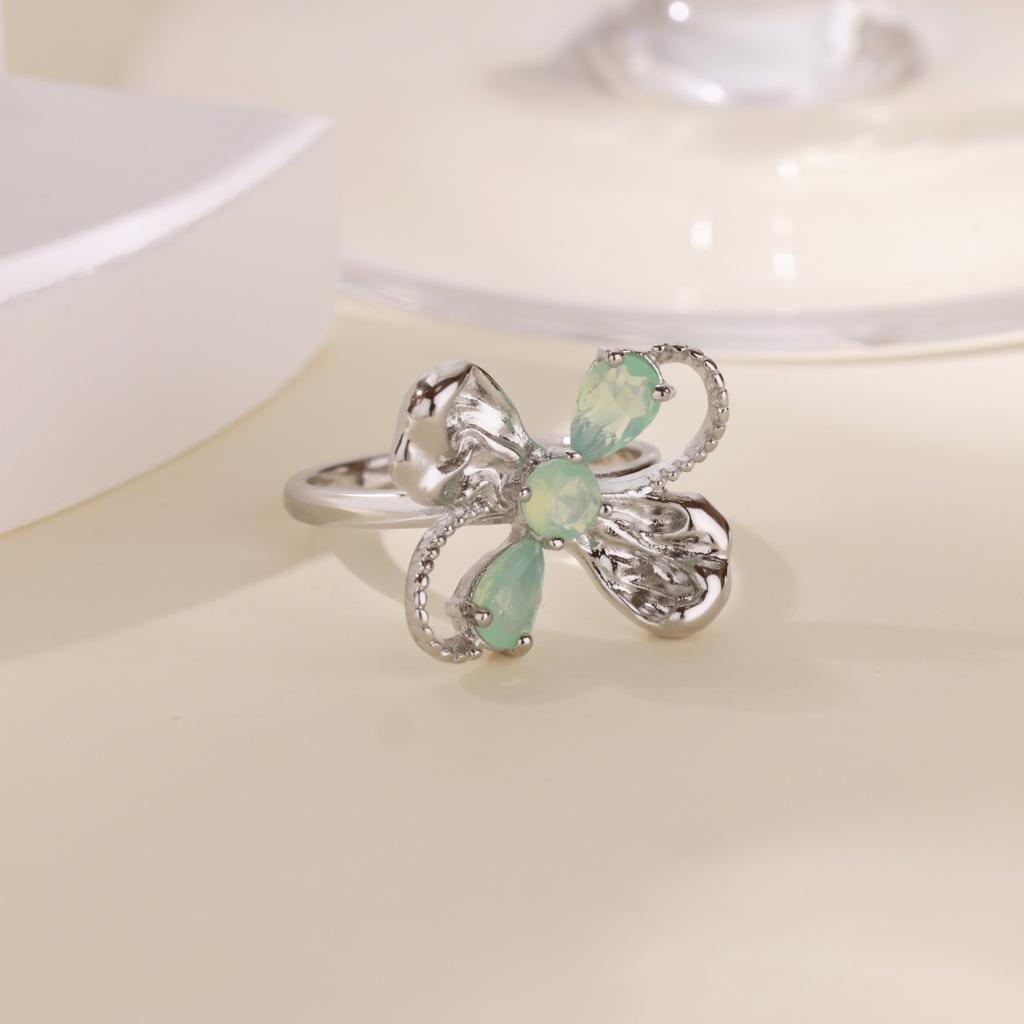 Edelstahl Grün Opal Stein Ringe für Damen Mädchen Vintage Gold Farbe Offener Blumenring Hochzeit Party Schmuck Zubehör