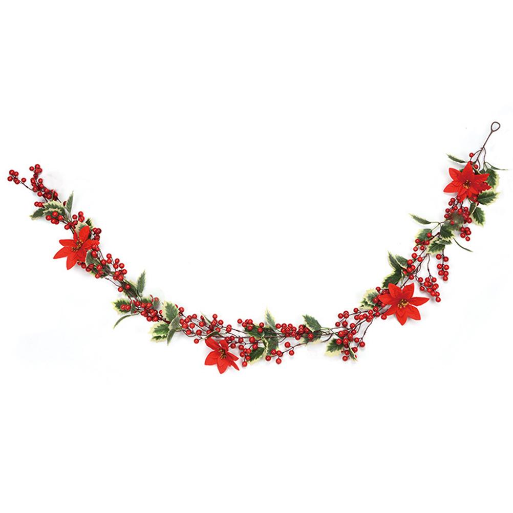6.5 FT Christmas Holly Berry Garland Winter Artificial Greenery Garland with Red Berries and Holly