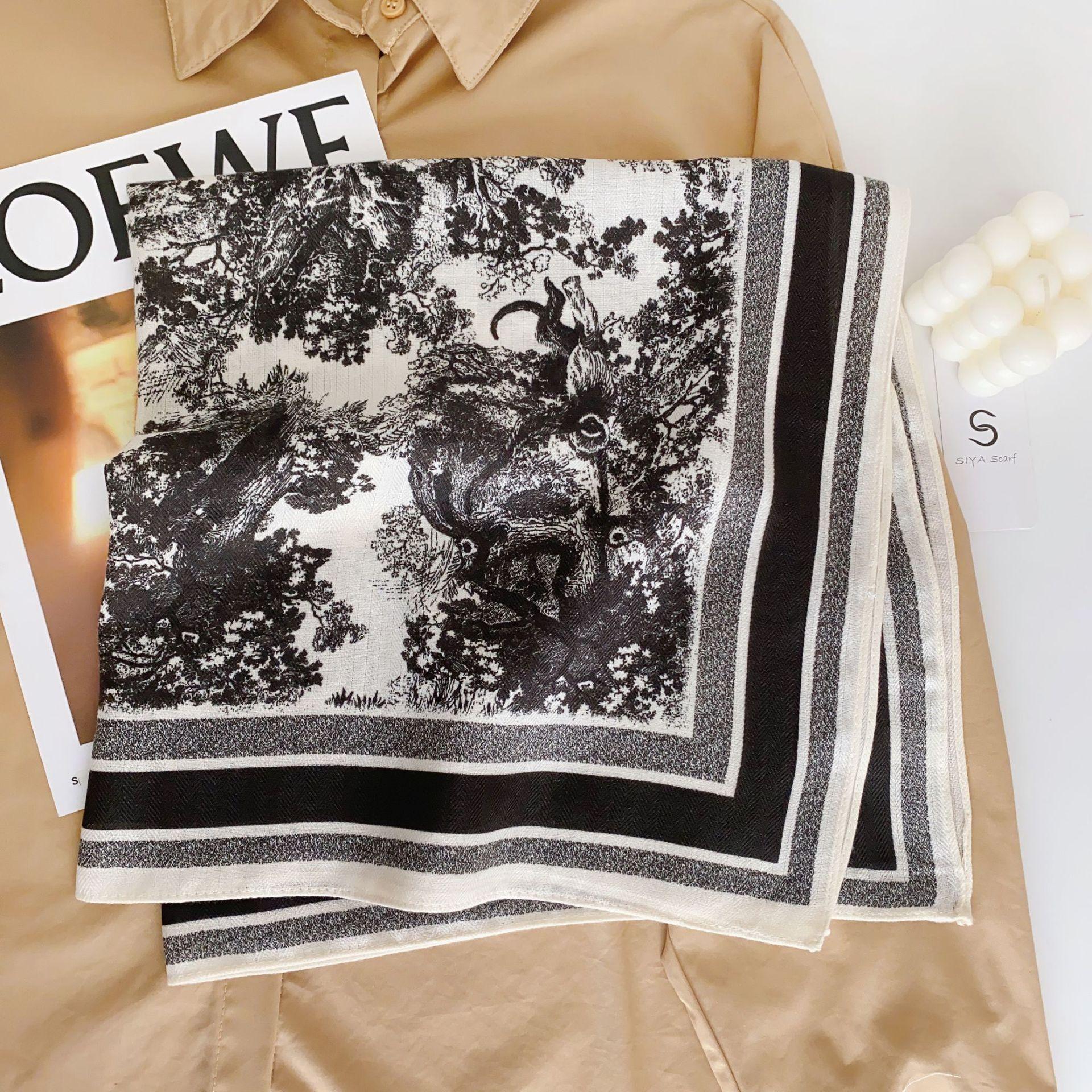 

Модная бандана, хлопковый шейный шарф, женский роскошный шарф с цветочным принтом, носовой платок, квадратная повязка на голову 68x68cm чёрный