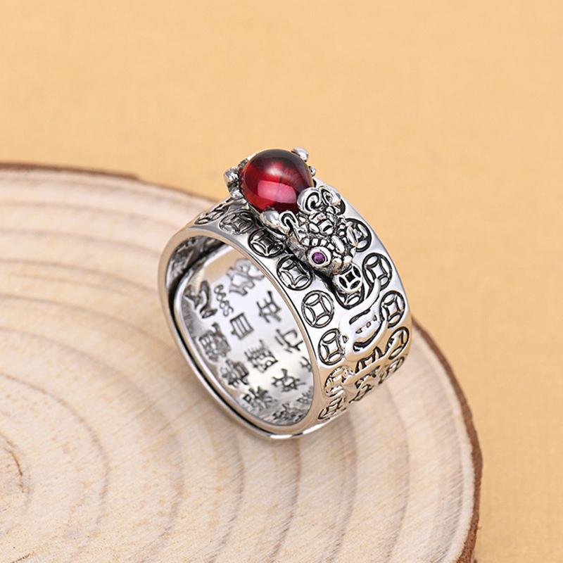 Personality Retro Silver Plated Six Word Truth Ring Gold for Toad Stamper Heart Sutra Ring Men Women Wealth Lucky Jewelr