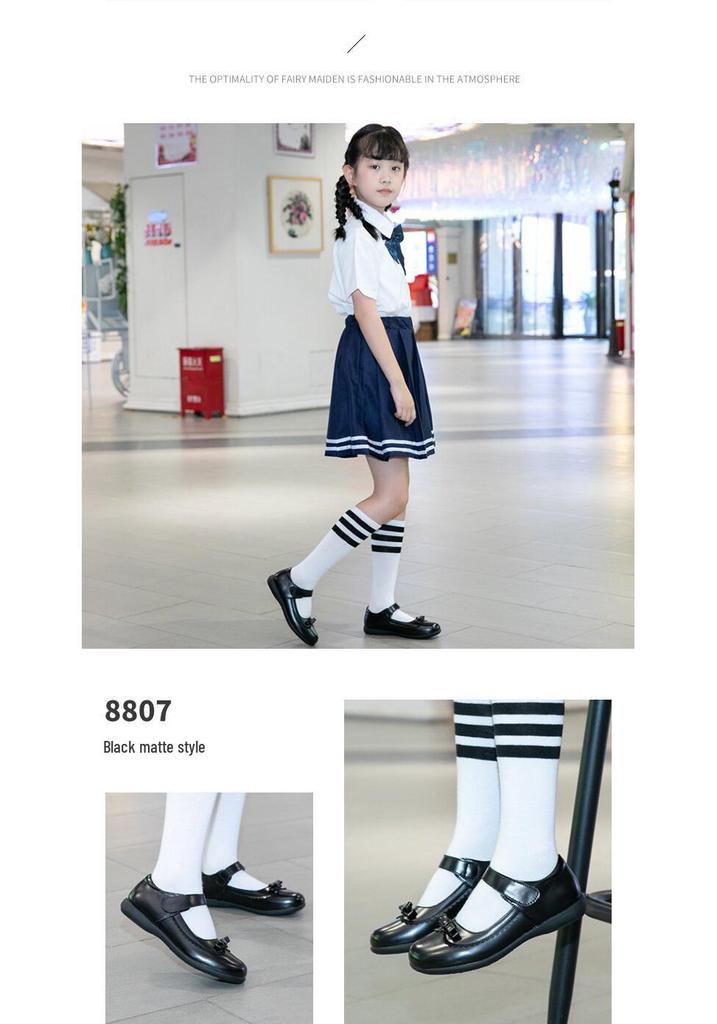 Black Genuine Leather Children's Performance Shoes - Little Princess Campus Style