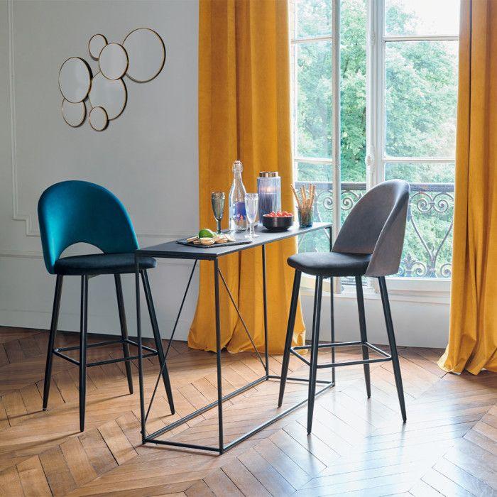 Tabouret bar déco velours "Kara" Atmosphera - Gris