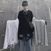 Unisex Loose Fit Long Sleeve T-Shirt with Distressed Hem and Solid Color