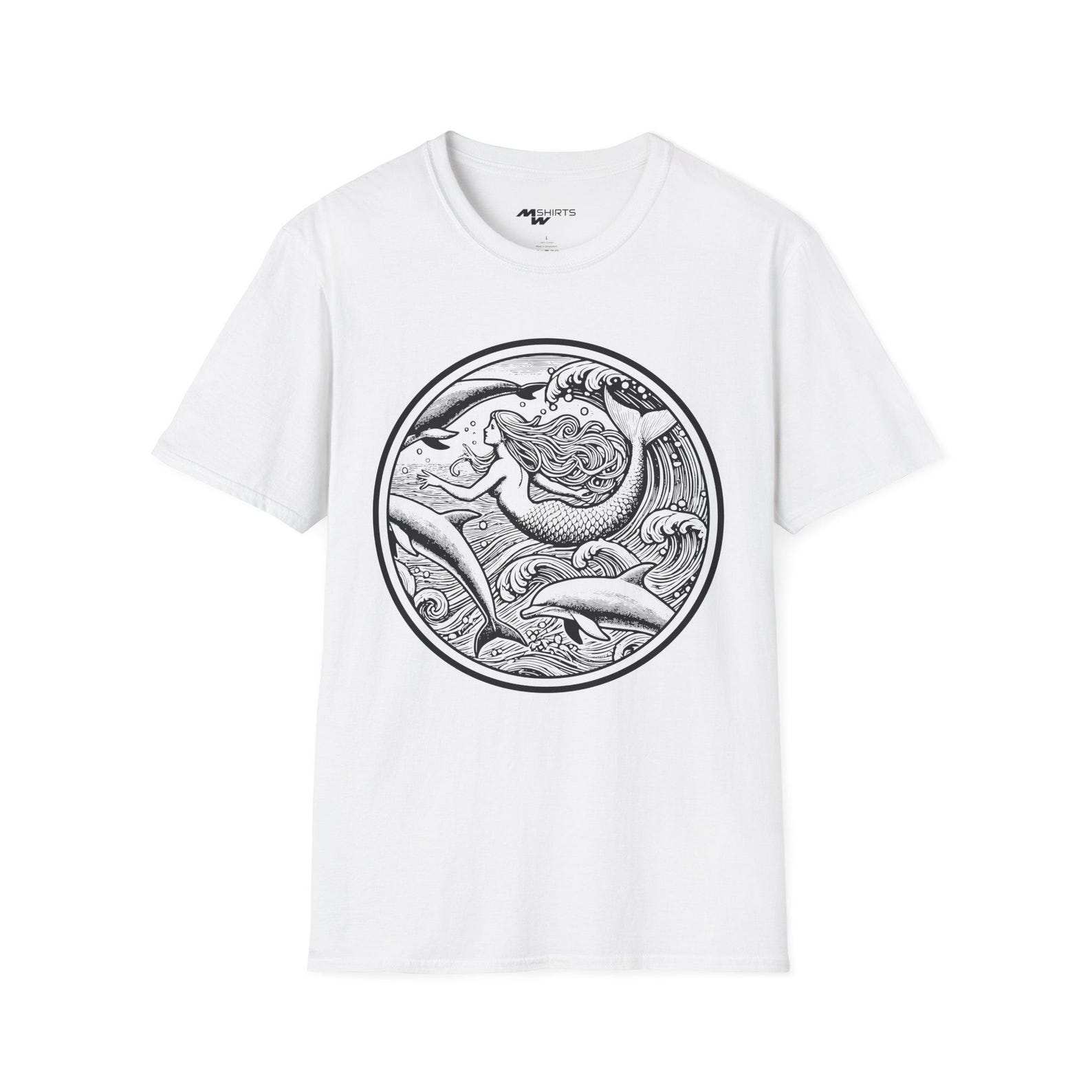 Mermaid & Dolphins Graphic T-Shirt: Ocean Life Tee M