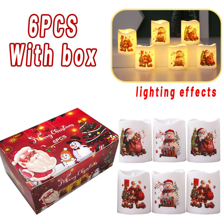6PCS Christmas Santa series LED Electronic Candle Light Battery Powered Flameless Candles Home Decor Lamp Party Ornaments Props