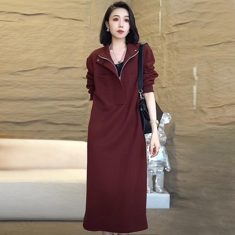 Lazy Style Leisure Dress for Womens Autumn Clothes Updated Mothers Large Size Stylishable Age-reducing Sweatshirt Long Skirt