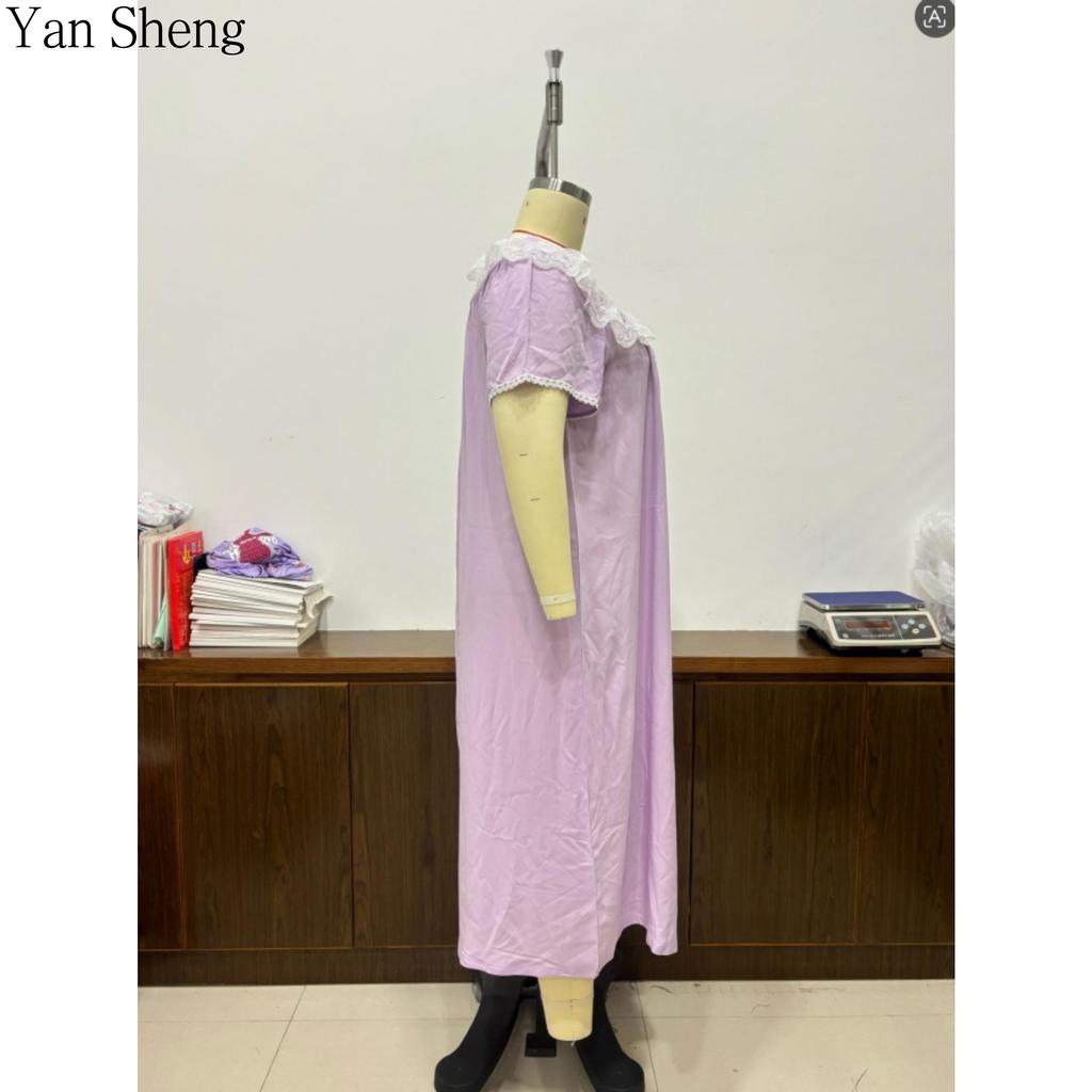 Camiciotto da notte da donna a tinta unita con pizzo, pigiama in cotone a maniche corte, abbigliamento da casa da donna per primavera ed estate, abbigliamento da esterno