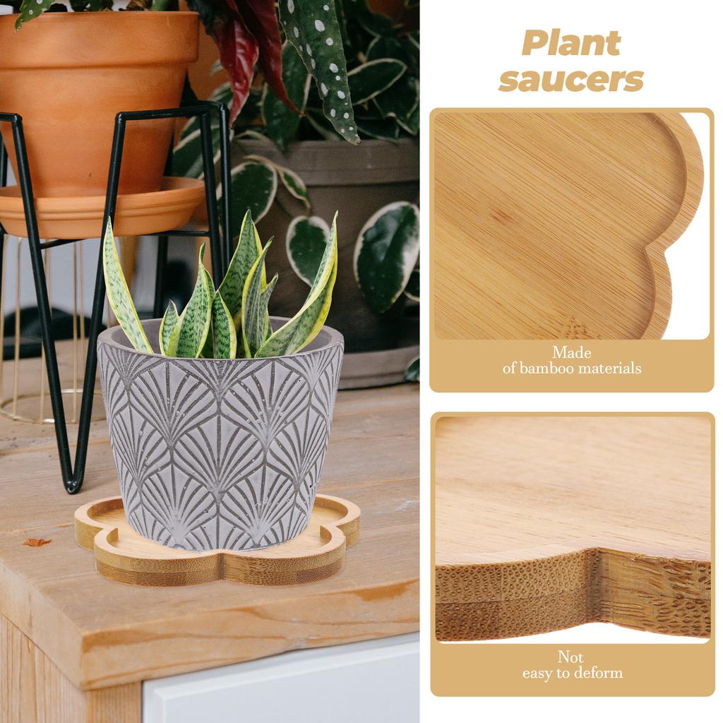 4Pcs Bamboo Plant Saucer Tray for Indoor Outdoor Pots Drip Water Catcher Drainage Tray Flowerpot Protector Non-Slip Eco-Friendly