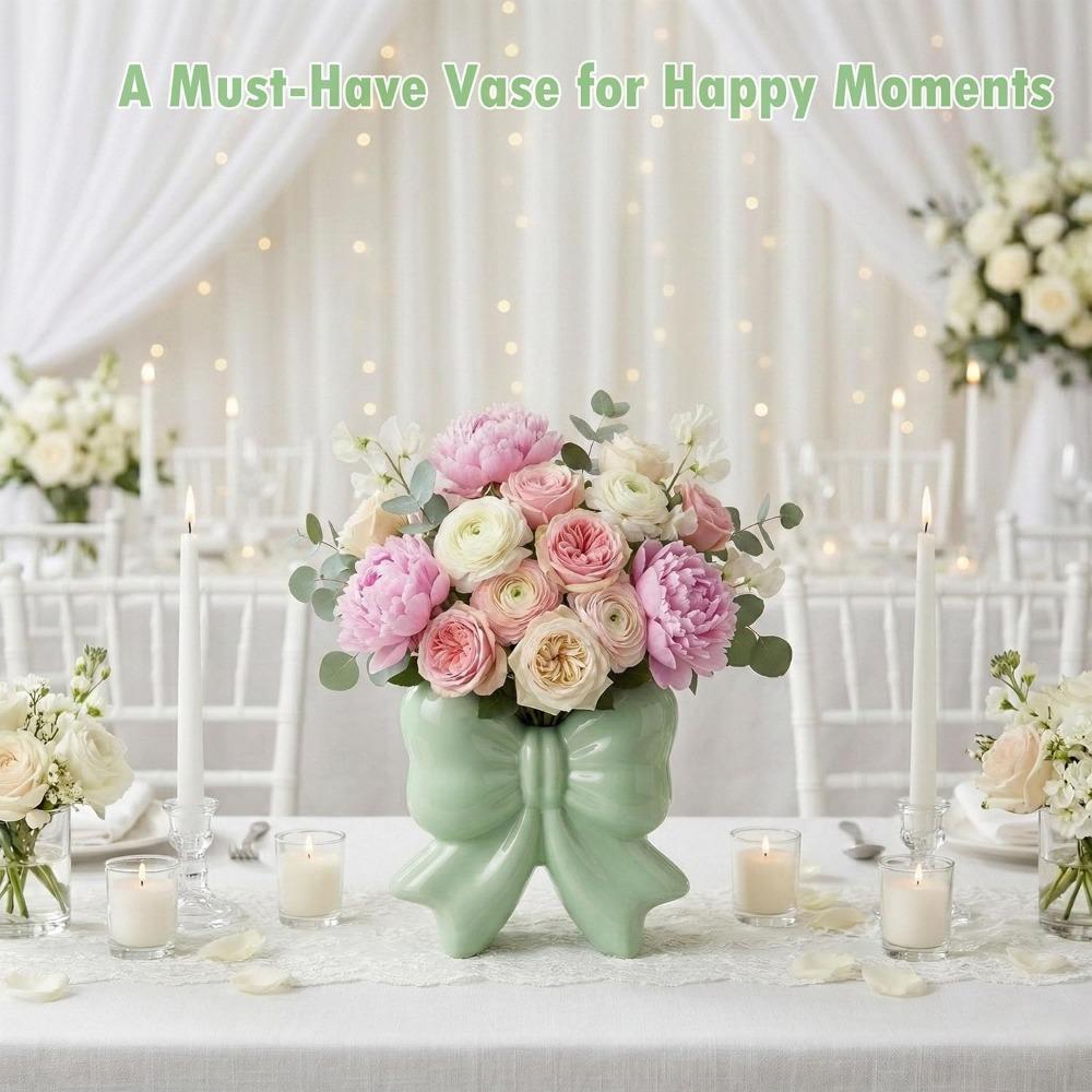 Bowknot Ceramic Vase Small Pen Holder Creative Makeup Brush Holder  Dry Flowers Ornament