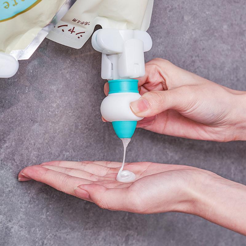 Body wash filled bag squeeze artifact suspended reverse hook lotion replace artifact bag press drain