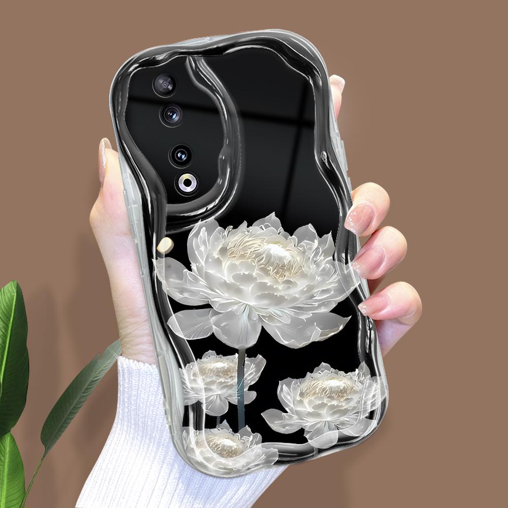 Roztomilý kreslený vzor krémová textura pouzdro vlnitý okraj měkký silikonový kryt pouzdro na telefon pro Huawei Honor Infinix Tecno iPhone