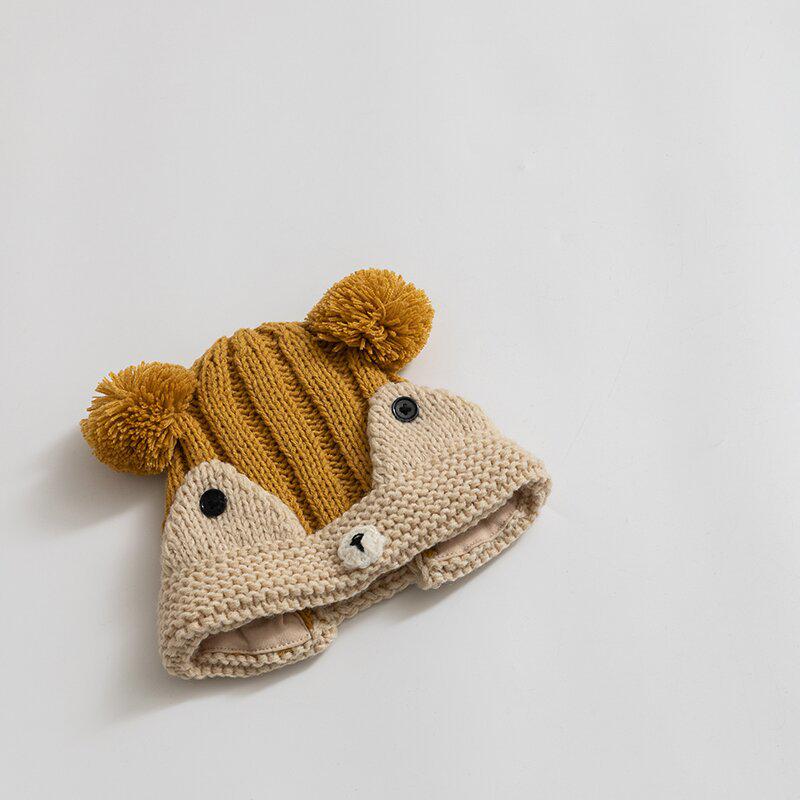 Korean-Style Hand-Knitted Wool Hat for Newborns – Warm, Windproof, and Ear-Protective for Boys and Girls.