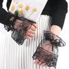 Women Gothic Lace Mesh Stretch Horn Cuffs Gloves Ruffled Detachable Fake Sleeves Wedding Party Sunshade Decorative Wrist Warmer