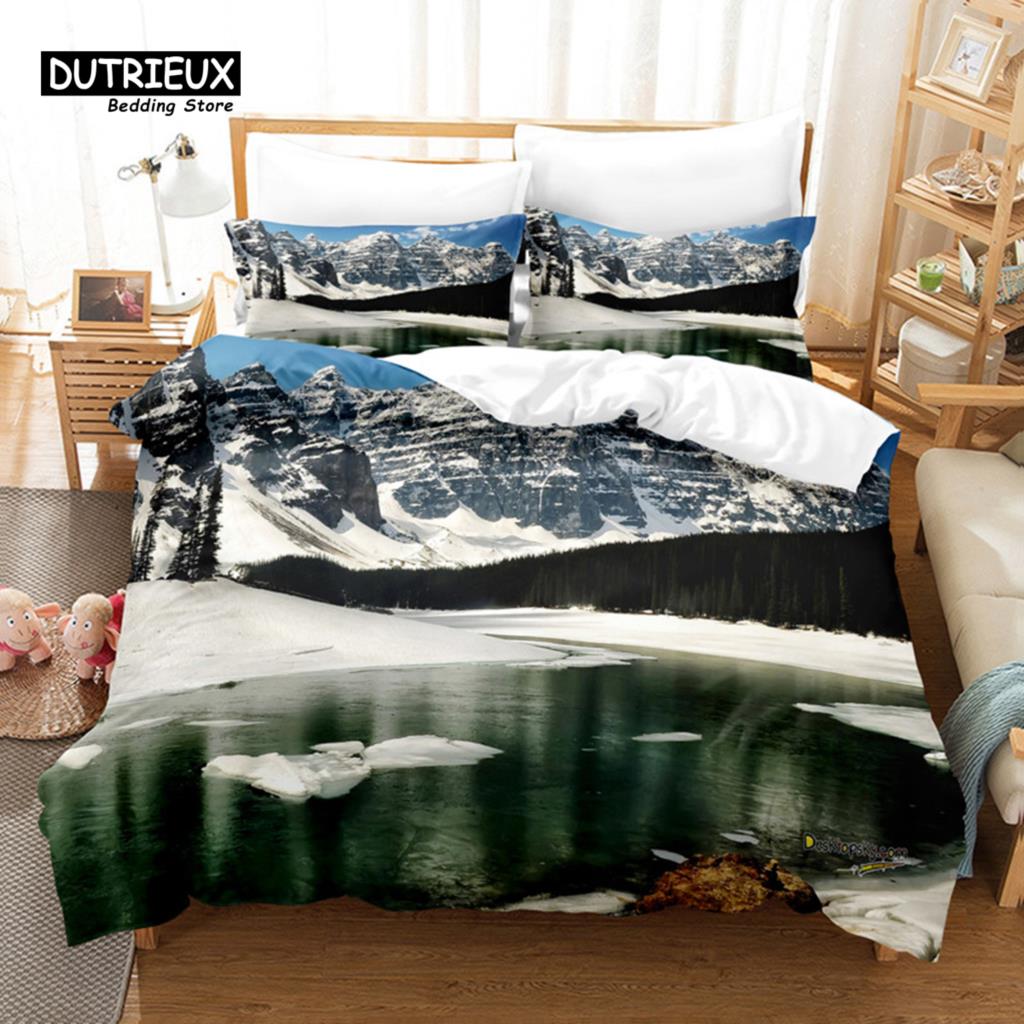 Snow Scene Hut Bedding Set, 3Pcs Duvet Cover Set, Soft Comfortable Breathable Duvet Cover, For Bedroom Guest Room Decor