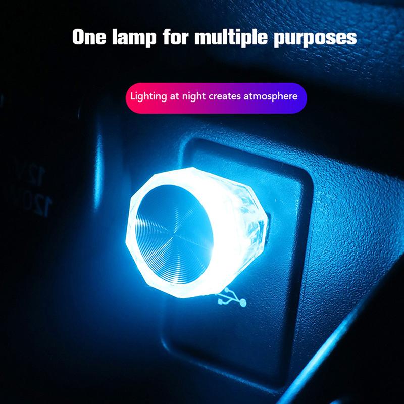 Car Cigarette Lighter USB Atmosphere Light LED Mini Colorful Night Light Wiring-Free Car Interior Lighting Accessories Supplies