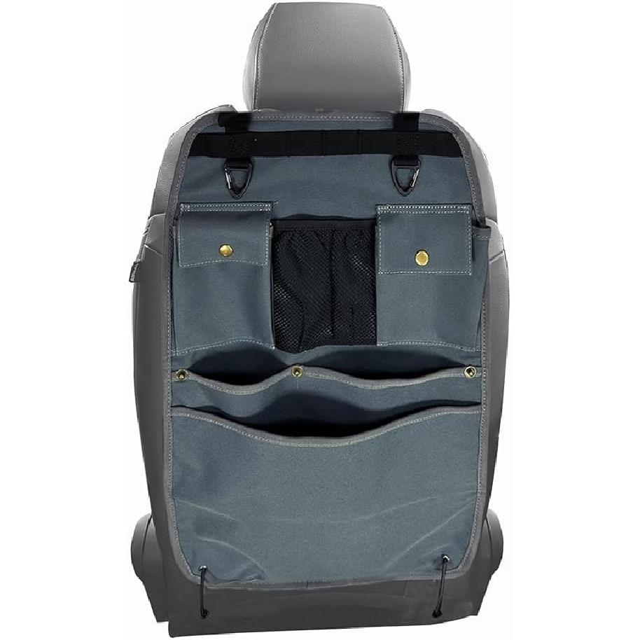 Black Car Seat Back Organizer with Multiple Pockets and Hooks