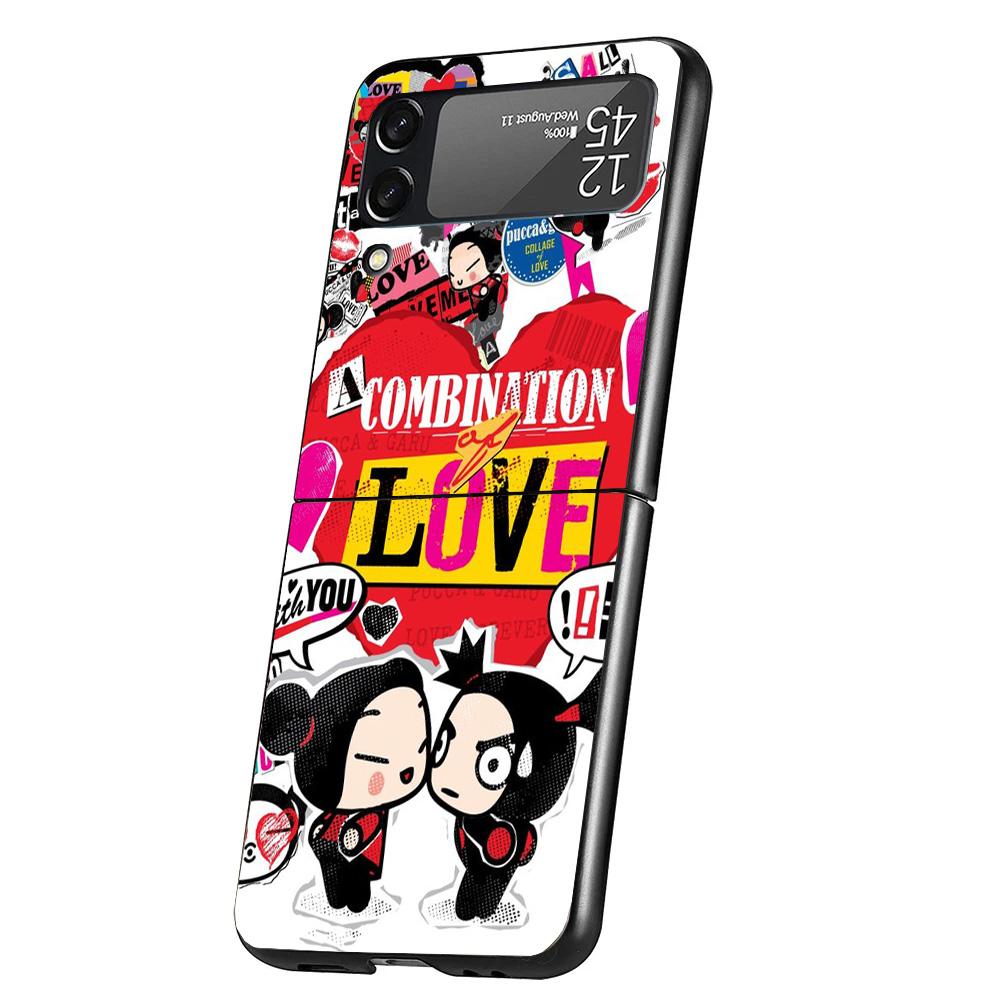 Cute Cartoon Pucca Garu Case Phone Cover for Samsung Galaxy Z Flip 6 5 4 3 5G ZFlip6 ZFlip5 ZFlip4 ZFlip3 Black Hard Trend Funda
