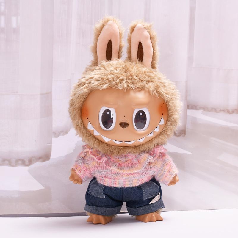 38cm Labubu Plush Doll Casual Outfit Set with Hat (Clothes Only)