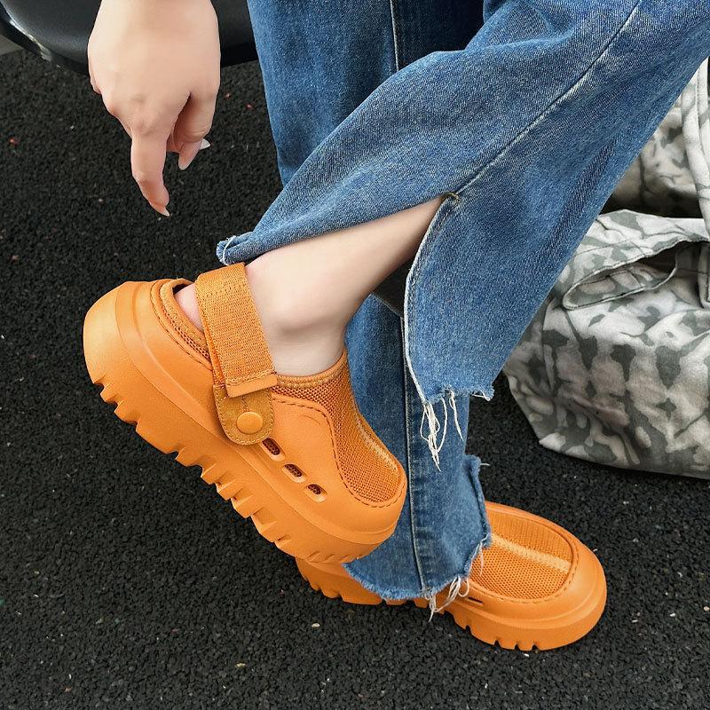 Thick-soled heightening hole shoes women s summer new Velcro sandals breathable and lightweight beach shoes women s shoes 35