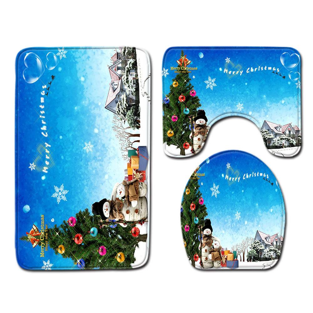 Christmas Bathroom Floor Mat Toilet Three-Piece Set