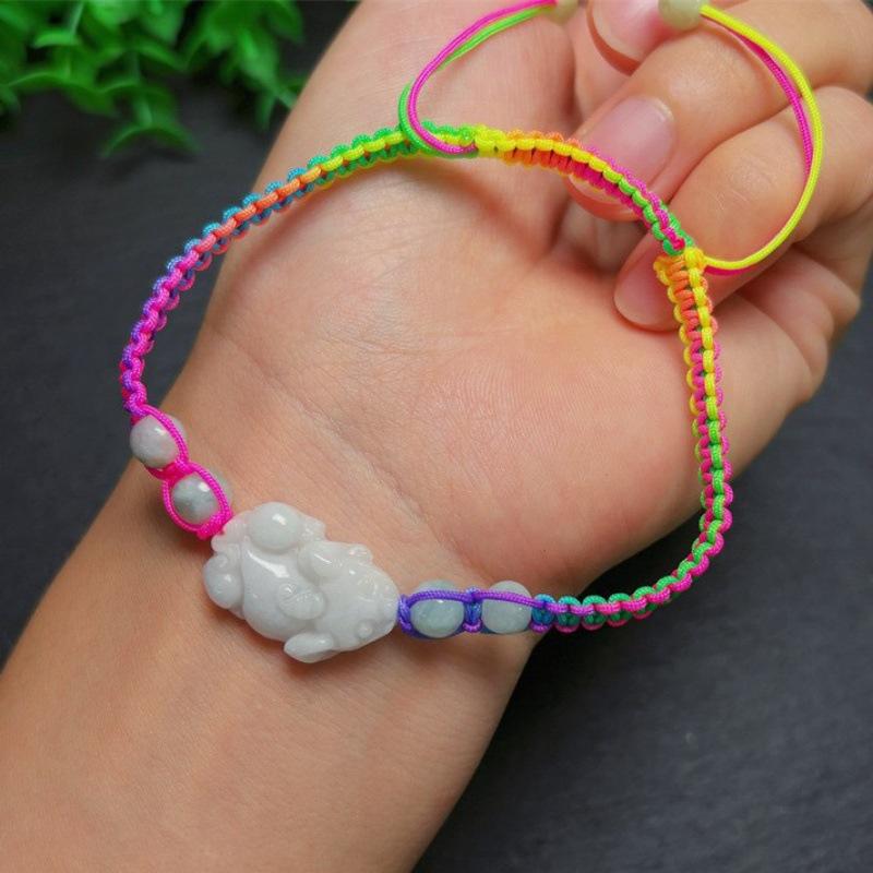 

Unisex Handmade A-Grade Jade Pixiu Wealth Bracelet on Red String