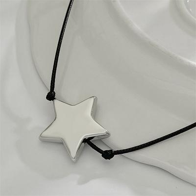 Y2K Adjustable Rope Star Pendant Choker Necklace Pentagram Clavicular Chain Female Jewelry Birthday Gift