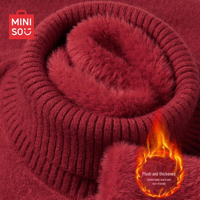 MINISO Men's Fleece-Lined Turtleneck Knit Sweater