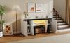 140 x 40 x 65 cm, Living Room Sideboard with 3 Cabinets and 4 Doors, Angled Design + Black-White Color Blocking, Modern Dresser with LED Light Strip