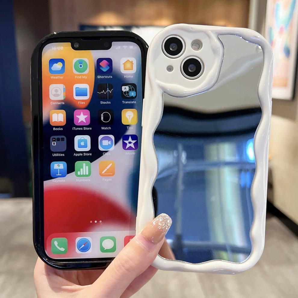 Pouzdro s krémovou texturou, vlnitý okraj, měkký silikonový kryt, pouzdro na telefon pro iPhone, Samsung, Huawei, Honor, Xiaomi, Redmi, Infinix, Tecno, zrcadlový zadní kryt