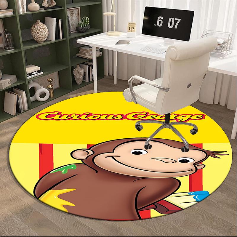 Curious George And Elephant Adventure Round Rug for Livingroom,Bedroom, Palyroom, Chair Rug, Area rug, Circle Carpet, Fan Christmas gift