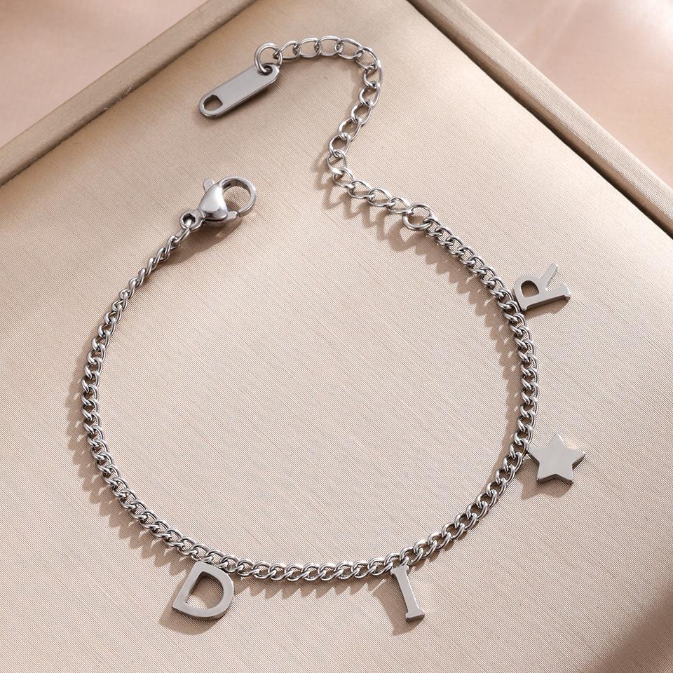 

Htpwe Stainless Steel Chain Letter Bracelet For Women Men s 18k Gold Couple Holiday Gift Bracelet For Party Daily Zircon мідний