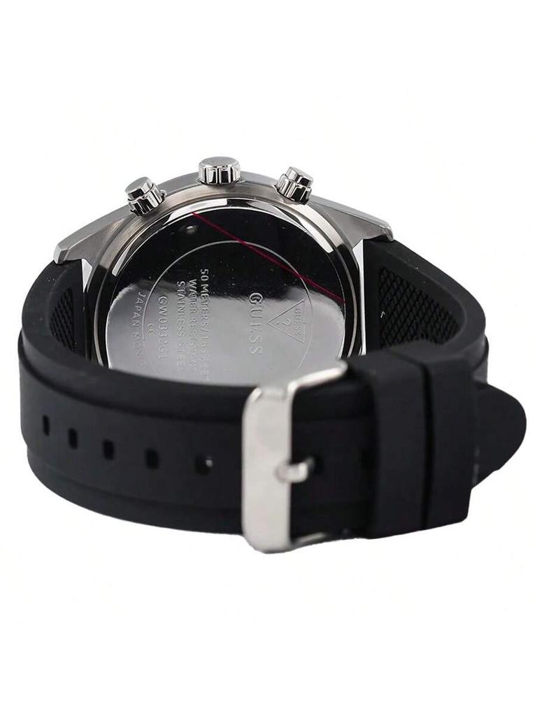 Guess Herren Modische und Sportliche Multifunktions-Quarzuhr mit Rundem Zifferblatt, Schwarzem Silikonarmband für Tägliches Outdoor-Tragen, Ideales Weihnachtsgeschenk für Männer GW0332G2
