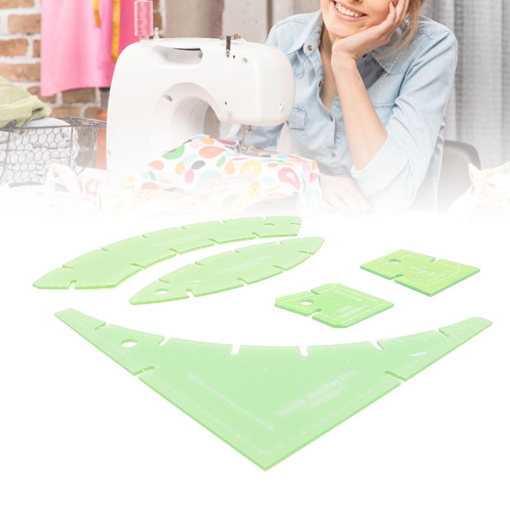 5pcs Transparent Green Quilt Cutting Templates Multi Functional DIY Quilting Ruler Kit For Crafting