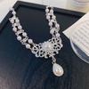 Luxury Pearl Rhinestone Necklace Beads Pearl Collarbone Chain Fashion Double Layer Necklace  Gift