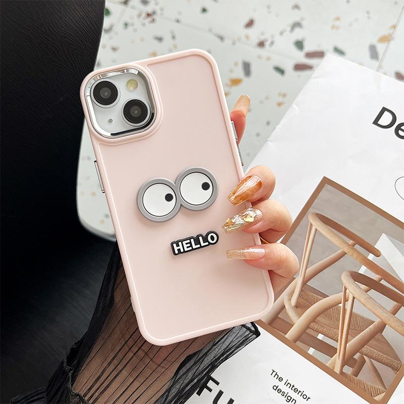 Cartoon Big Eyes Hello Mobile Phone Case For Apple 17Promax Silicone Iphone15 Solid Color 14 Simple 8