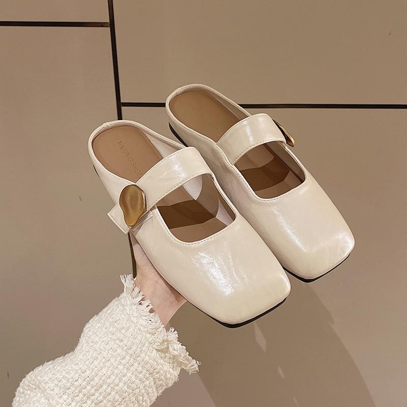 Retro temperament single shoes women's 2025 spring new outer wear square head low heel thick heel Mary Jane shoes bag head drag