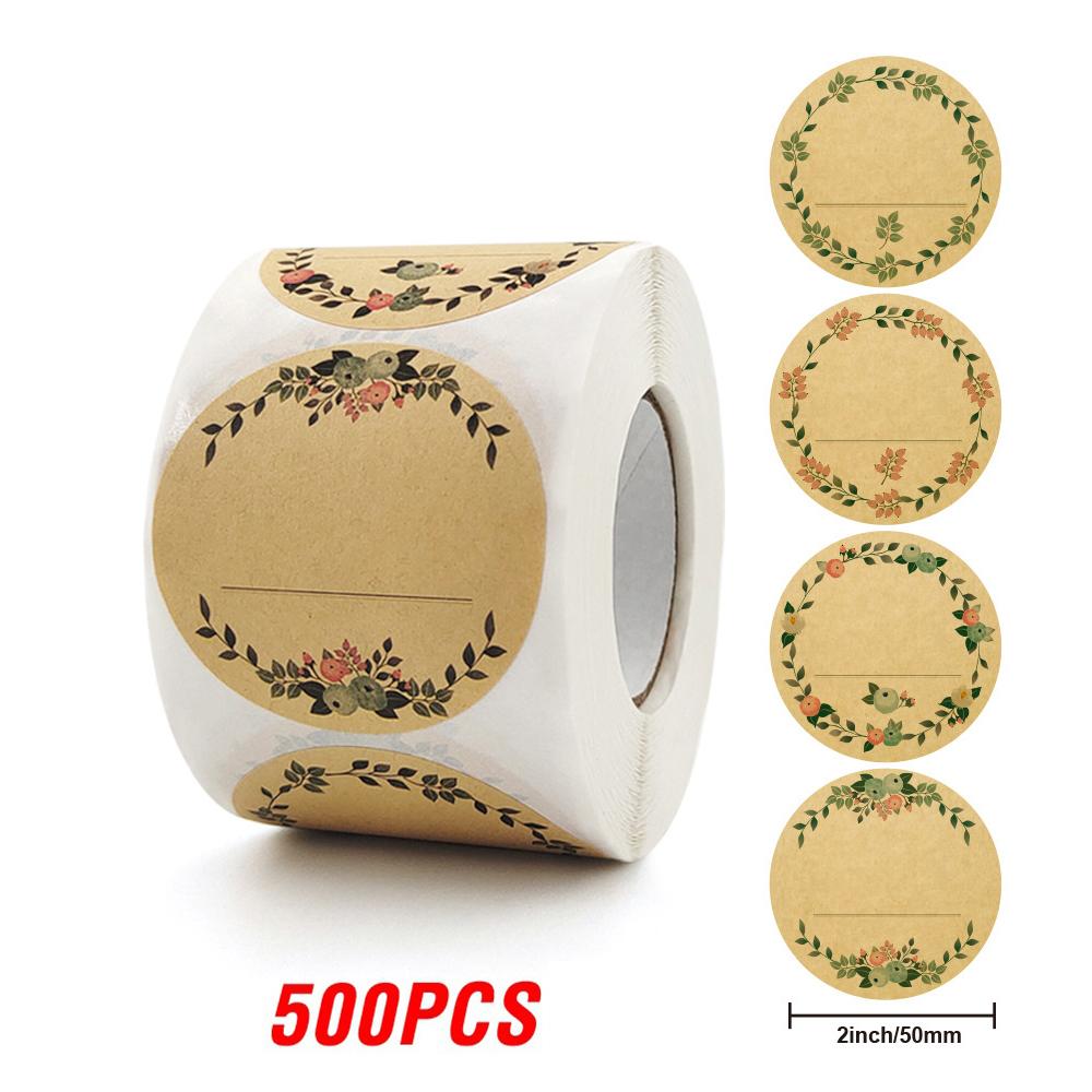 100-500 Pcs 2 Inch 5cm Kraft Paper Flowers Thank You Label Stickers for Gift Card Package Party Wrapping Baking Small Business