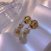 Flower Princess Queen Sicilian Vintage Baroque Pearl Gold Foil Stud Earrings Temperament French Among Earrings Silver Needles