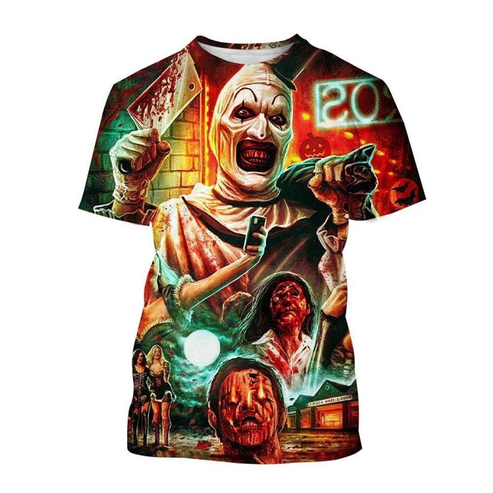Summer Horror Movie 3D Digital Printed T-shirt Men's Clown Short Sleeved T-shirt