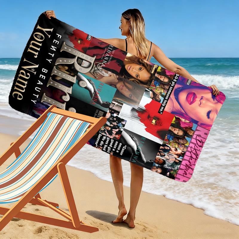 Name Custom Rihanna Savage Print Beach Towel, Large Soft Quick Dry Towel for Beach Camping Swimming