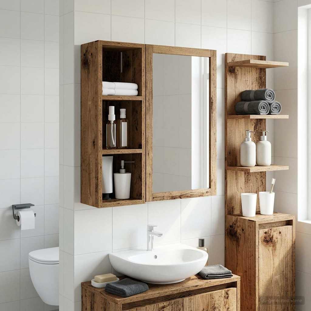 Bathroom Wall Cabinet Reclaimed Wood Look 20 X 16 X 62.5 Cm Engineered Wood