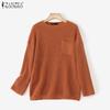 ZANZEA Women Autumn Sweaters Round Neck Long Sleeve Knitted Pullover Jumpers